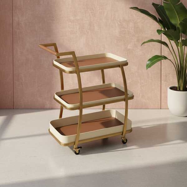 عربة تقديم فاخرة 3 أدوار بإطار ذهبي - 105-(GOLD)