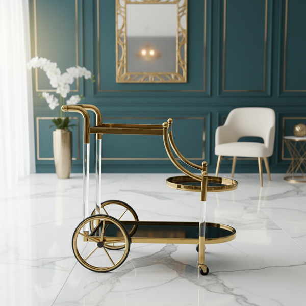 عربة تقديم فاخرة باللون الذهبي والأسود - موديل 110-GOLD