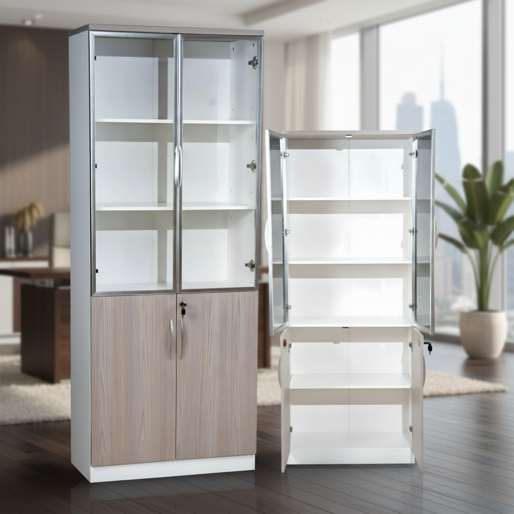 خزانة ملفات مكتبية بتصميم خشب البلوط والزجاج - 12FC03-2X (OAK)