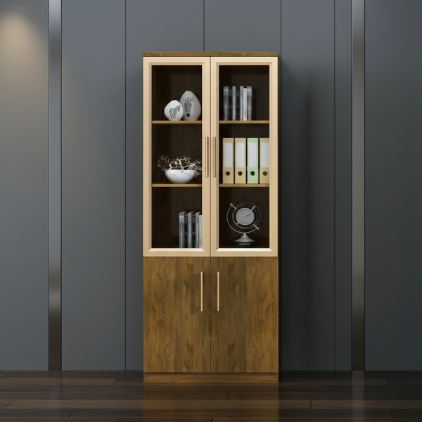 خزانة مكتبية خشبية فاخرة ببابين زجاجيين وبابين سفليين - موديل XA-19-210