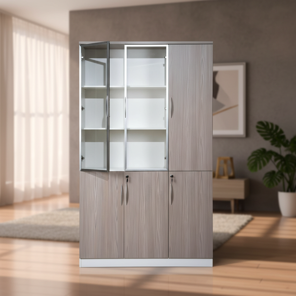 خزانة مكتبية خشبية فاخرة بأبواب زجاجية - 12FC03-3X (OAK)