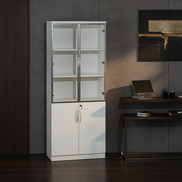 خزانة مكتبية خشبية فاخرة بأبواب زجاجية وقفل أمان - 12FC03-2X