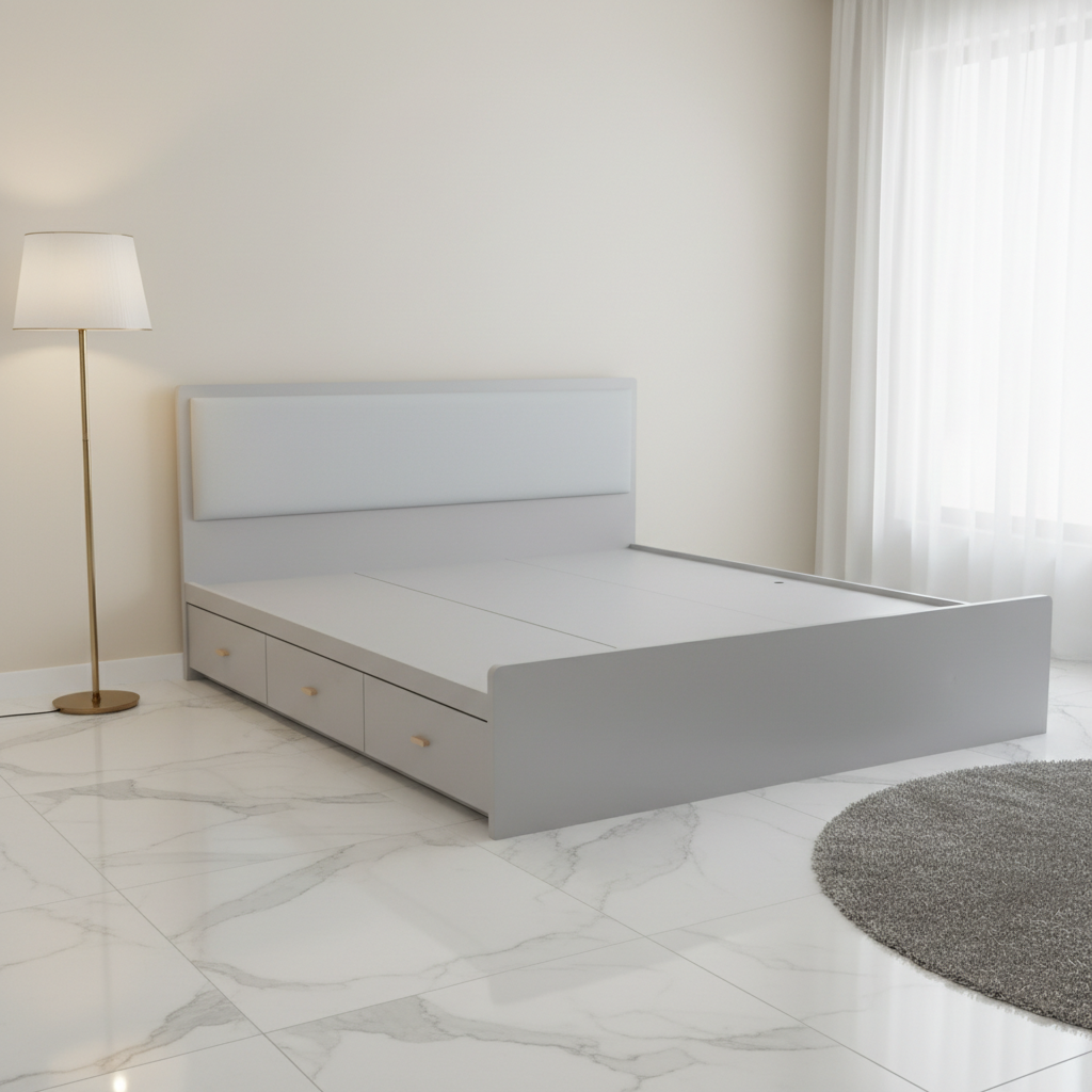سرير غرف نوم مودرن مع أدراج تخزين لون رمادي - 701 STARRY GREY - مقاس 180x200