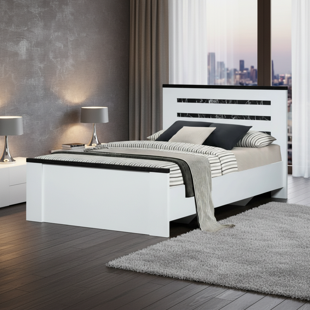 سرير نوم عصري BDM 8120 أبيض مغسول مع رمادي رخامي مقاس 120*200 -