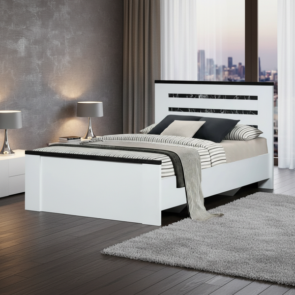 سرير نوم عصري BDM 8120 أبيض مغسول مع رمادي رخامي مقاس 120*200 -