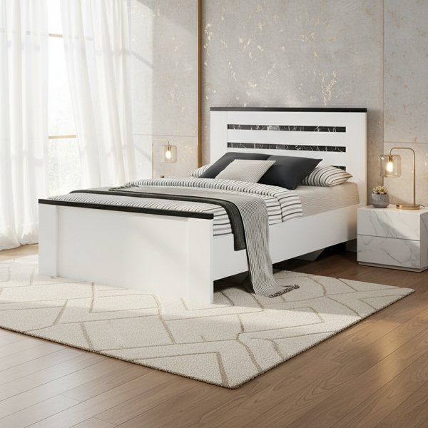 سرير نوم عصري مريح BDM 8090 (90*190) لون أبيض مع لمسات رخامية رمادية -