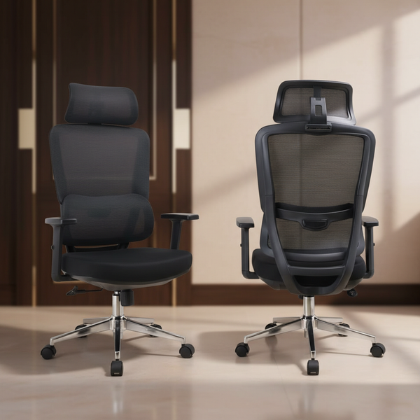 كرسي مكتب مريح بمسند رأس وقاعدة كروم متينة - B - 30000 - (BLACK) -