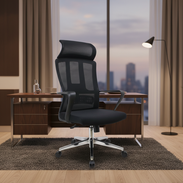 كرسي مكتب مريح بظهر شبكي ومسند رأس - SK-1023H (BLACK)