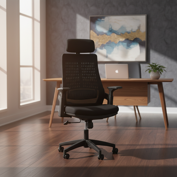 كرسي مكتب مريح مع مسند رأس وشبك قابل للتنفس - موديل 2020H-BLACK
