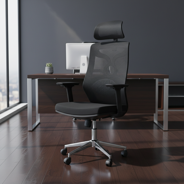 كرسي مكتب مريح بمسند رأس وقماش شبكي - 2259-BLACK