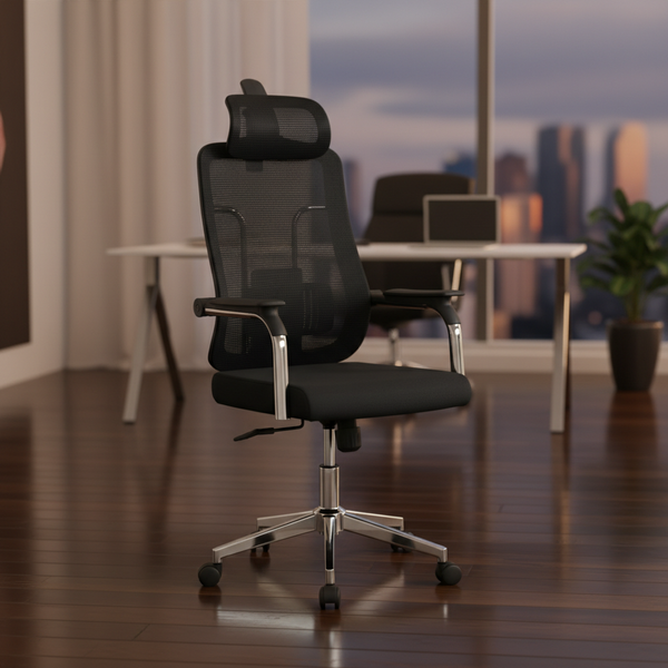 كرسي مكتب مريح بمسند رأس وقماش شبكي - 767A (BLACK)