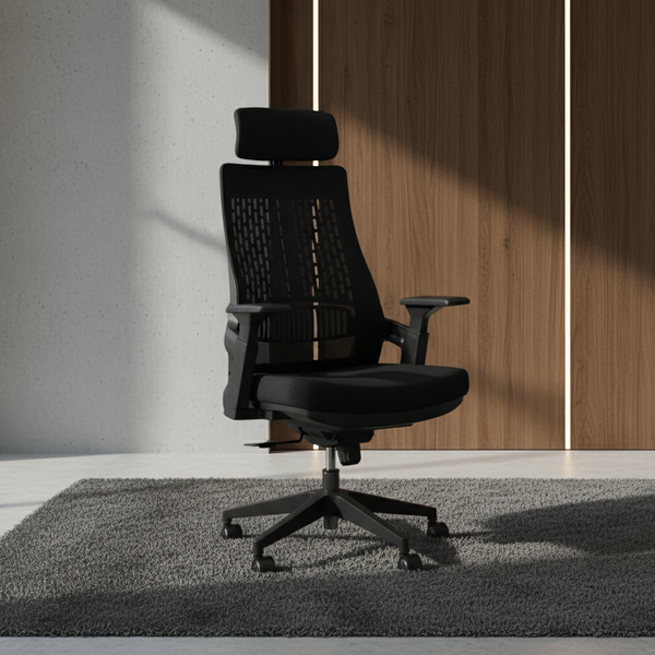 كرسي مكتب مريح بظهر شبكي مسامي ومسند رأس قابل للتعديل - موديل 2020A-BLACK