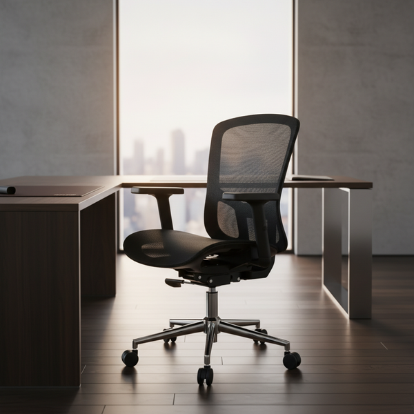 كرسي مكتب مريح بظهر شبكي وقاعدة كروم متينة - F-50000 (أسود)