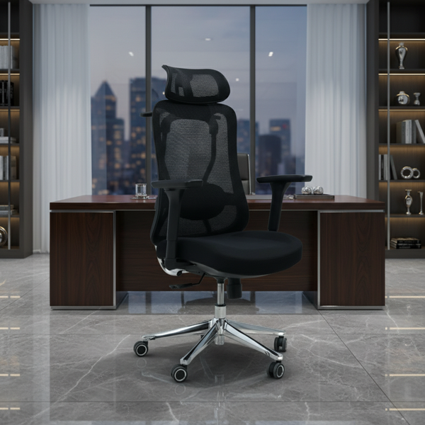 كرسي مكتب مريح بظهر شبكي ومسند رأس قابل للتعديل - J216A-BLACK
