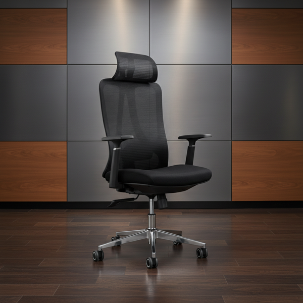 كرسي مكتب مريح بظهر شبكي ومسند رأس لون أسود - 163 A- BLACK