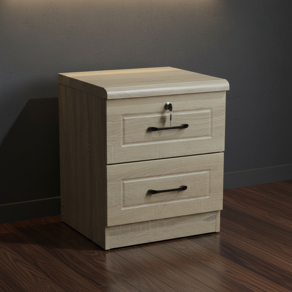 طاولة سرير جانبية خشبية عصرية مع درجين وقفل أمان - NS-9622