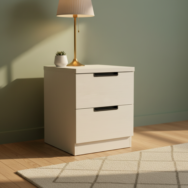 طاولة جانبية للسرير (كومودينة) بلون كريمي مع درجين - NS-888