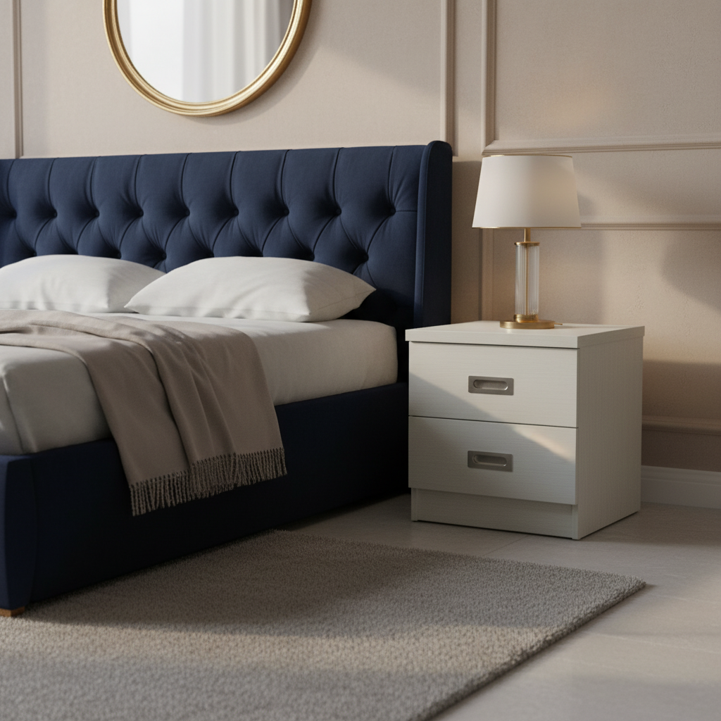 طاولة جانبية للسرير (كومودينو) لون كريمي مع درجين - NS-LM02