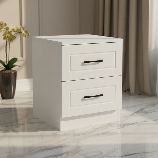 طقم طاولة سرير جانبية عصرية باللون الأبيض مع درجين - 9856 WHITE