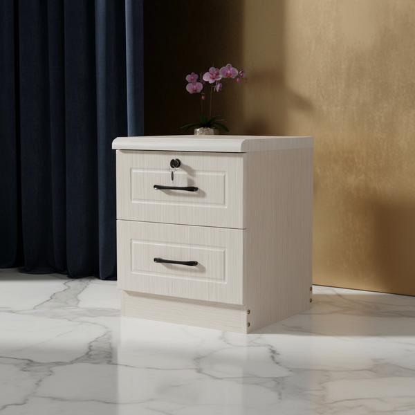 طاولة جانبية للسرير (كومودينو) عصرية بلون بيج مع درجين وقفل أمان - NS-9856