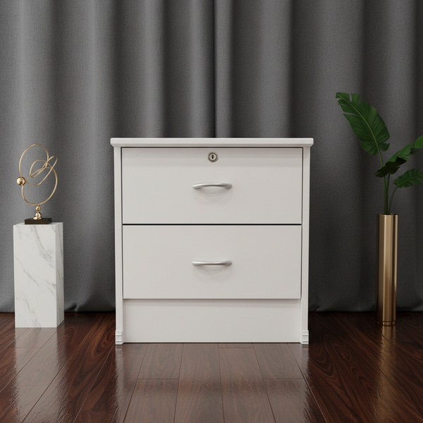 طاولة سرير جانبية عصرية باللون الأبيض مع قفل أمان - موديل 1308