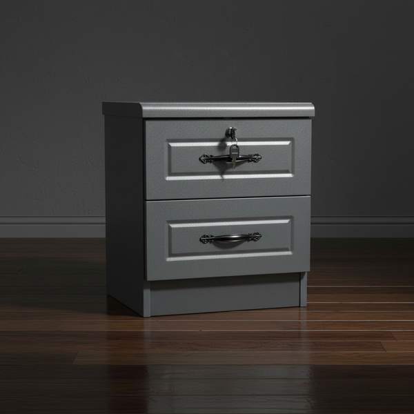 طاولة جانبية للسرير (كومودينو) مودرن باللون الرمادي مع درجين وقفل أمان - NS 9806