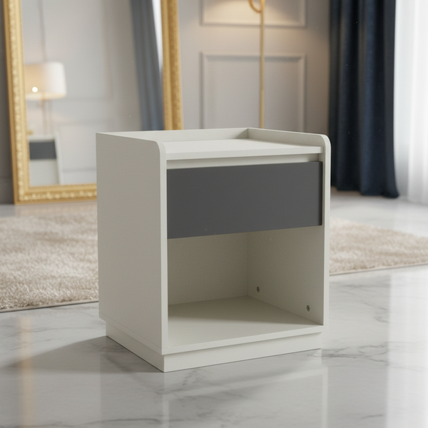 طاولة سرير جانبية عصرية باللونين الكريمي والرمادي - NS-3112