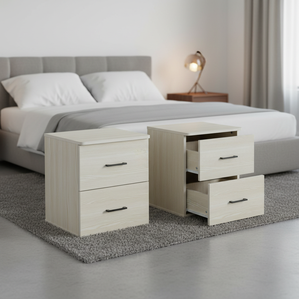 طاولة سرير جانبية خشبية مع درجين لون فاتح - NS-6620
