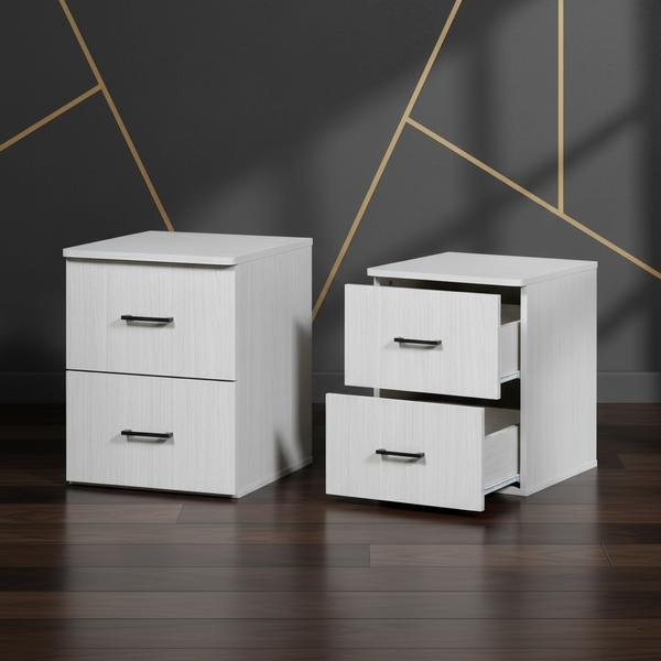 طاولة جانبية للسرير (كومودينو) لون أبيض مغسول مع درجين - NS-0052