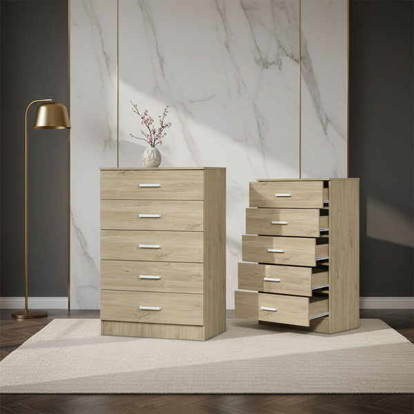 خزانة أدراج خشبية عصرية 5 أدراج بلون الرماد العتيق (Vintage Ashen) - CD-775