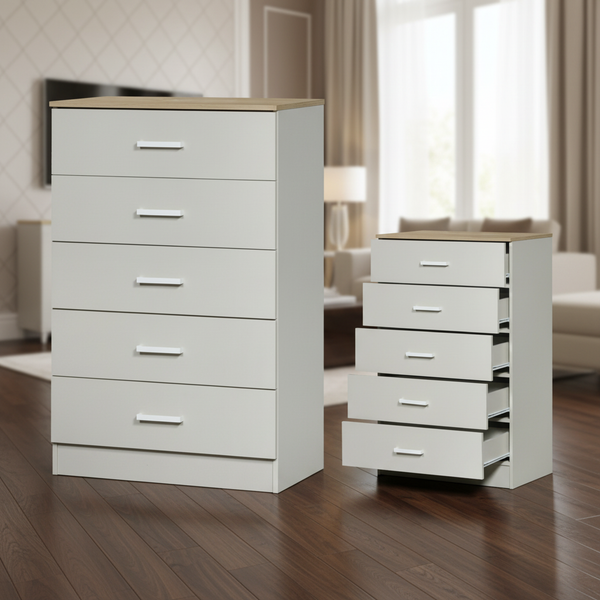 خزانة أدراج مودرن بـ 5 أدراج لون أخضر الغابة ورمادي عتيق - موديل CD-775