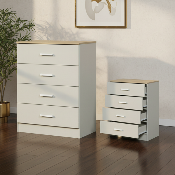 خزانة أدراج عصرية (كومودينو) 4 أدراج باللون الأخضر والرمادي العتيق - موديل CD-274