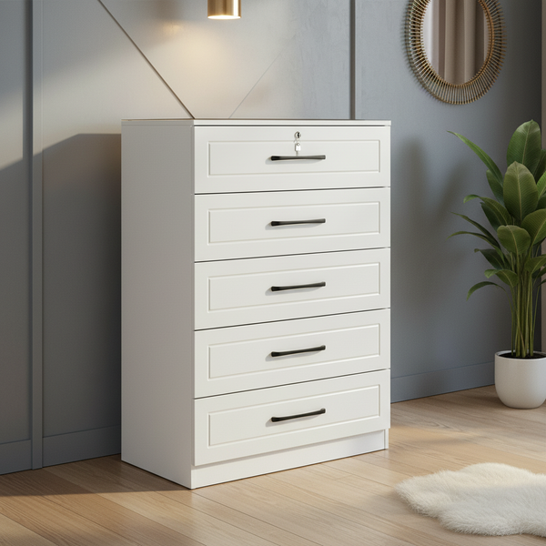 خزانة أدراج عصرية بـ 5 أدراج لون أبيض أنيق - CH 9856 (WHITE)