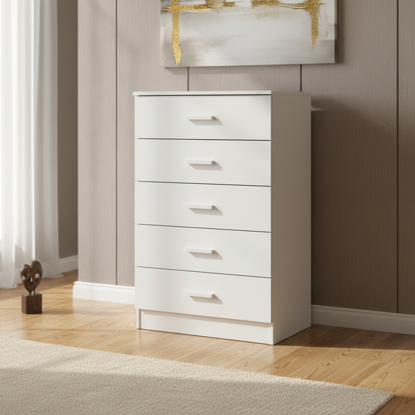 خزانة أدراج خشبية مودرن باللون الأبيض مع 5 أدراج واسعة - CD-775