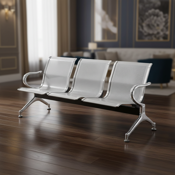 كرسي انتظار ثلاثي معدني فاخر باللون الفضي - YA 19 F - SILVER