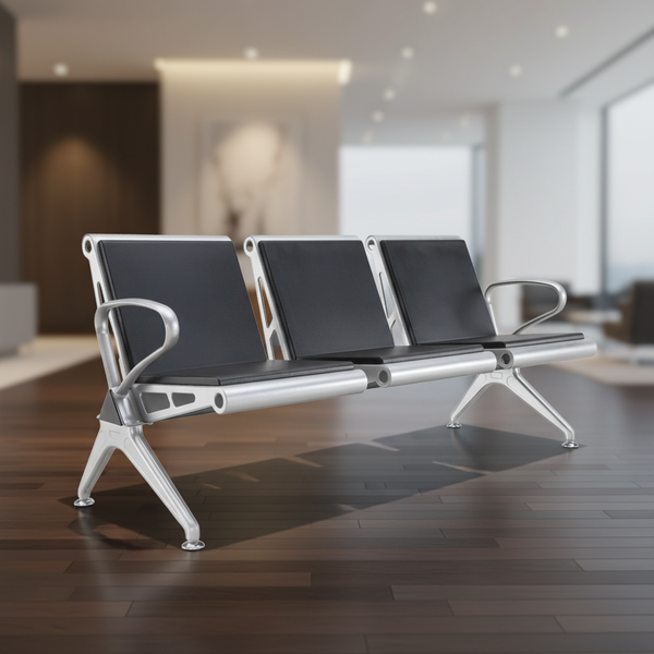 كرسي انتظار ثلاثي المقاعد للمكاتب والمطارات موديل YA 34C - أسود وفضي