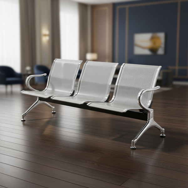 كرسي انتظار معدني ثلاثي المقاعد باللون الفضي عالي الجودة - YA 19 F - SILVER