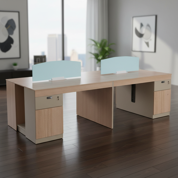 مكتب عمل مشترك لـ 4 أشخاص بتصميم عصري وأدراج تخزين آمنة - 4004-4 PERSON