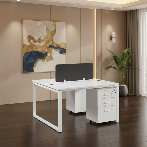 مكتب عمل مزدوج لشخصين بتصميم عصري باللون الأبيض - WS-258Q