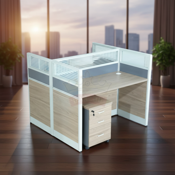 محطة عمل مكتبية لشخصين مع قواطع ووحدة أدراج متنقلة - WT08 B