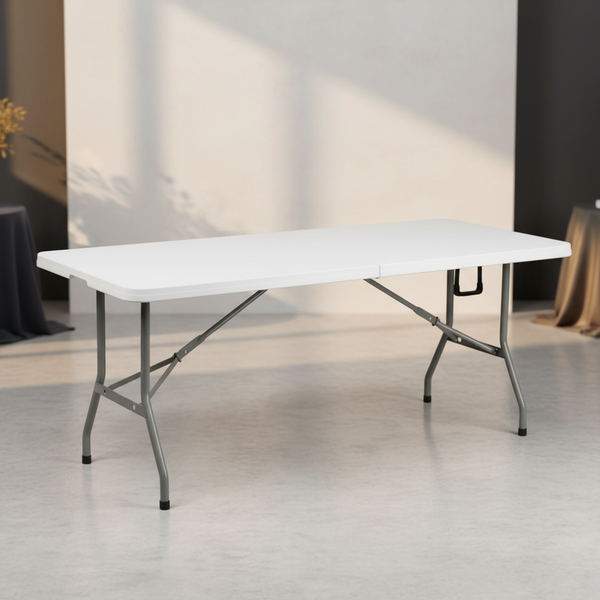 طاولة بلاستيكية بيضاء قابلة للطي مقاس 5 قدم للمناسبات والرحلات - HP-152CZ