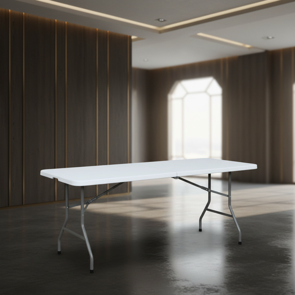 طاولة بلاستيك قابلة للطي بطول 6 قدم لون أبيض - HP-180CZ