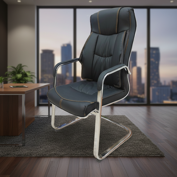 كرسي مكتب مريح بجلد أسود وقاعدة كروم فخمة - موديل B635