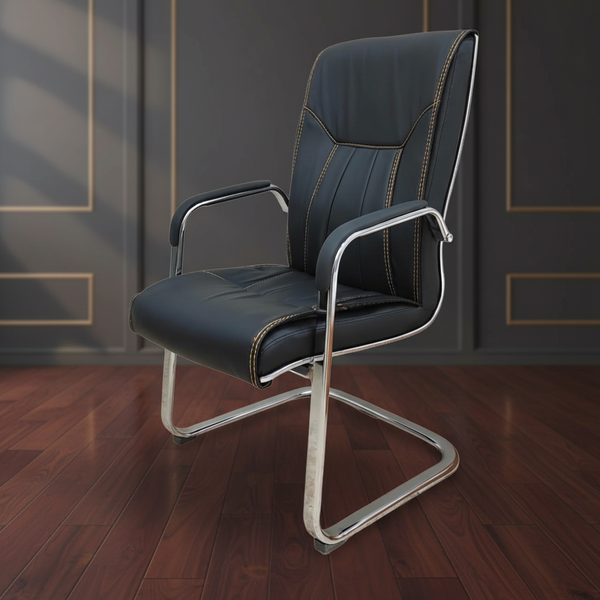 كرسي مكتب فخم للضيوف والانتظار باللون الأسود وهيكل كروم متين - موديل C316 (BLACK)
