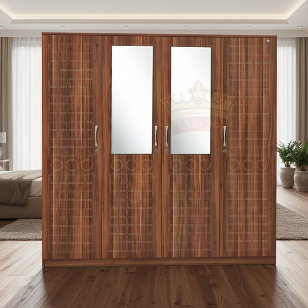 خزانة ملابس (دولاب) 4 أبواب مع مرايا بتصميم خشبي عصري - 740 (APPLE)