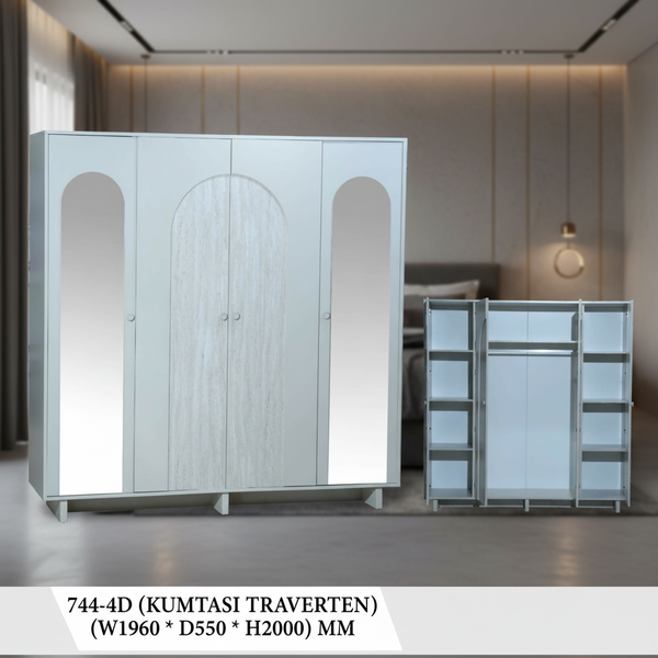 خزانة ملابس بأربعة أبواب بتصميم ترافرتين كومطاسي الأنيق - 744-4D