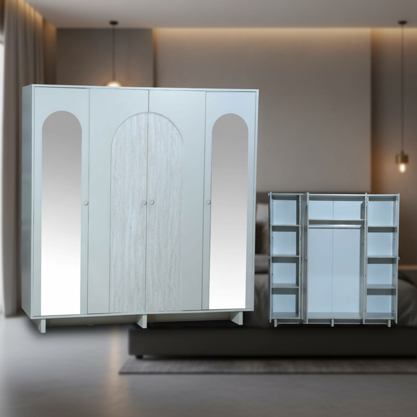 خزانة ملابس 4 أبواب بتصميم ترافرتين عصري 744-4D - التصفية الشاملة