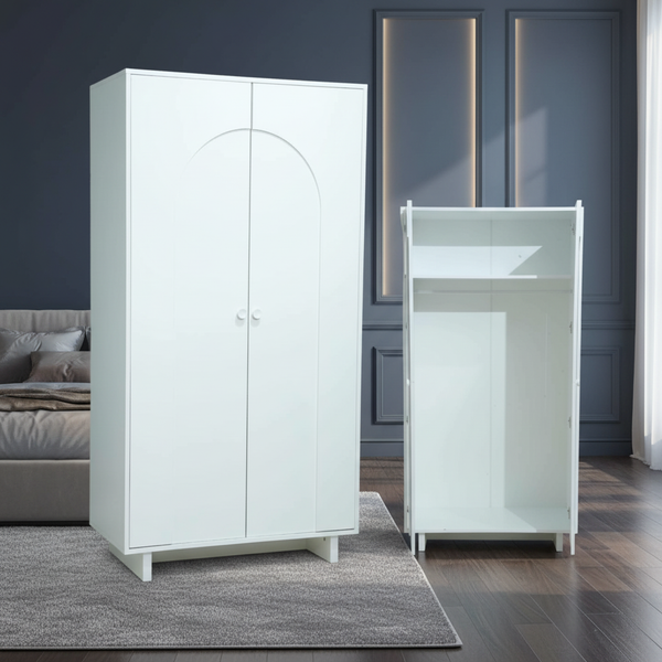 خزانة ملابس عصرية ببابين لون أبيض - موديل 724-2D