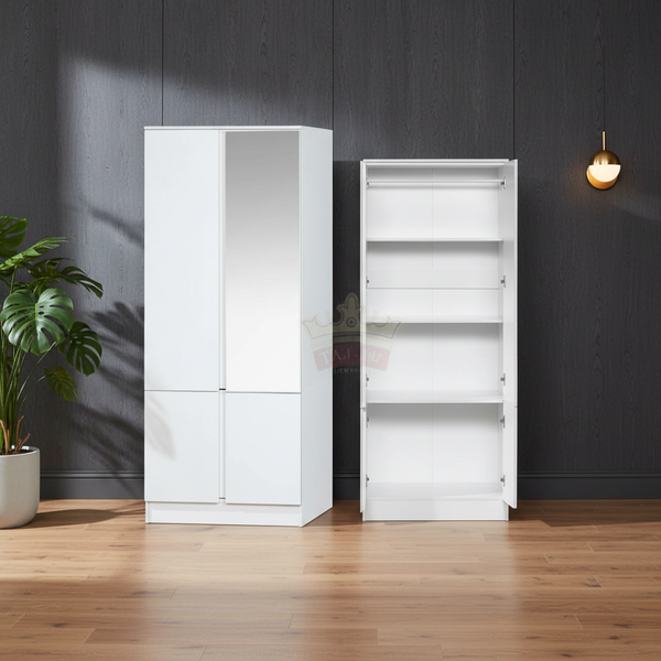 خزانة ملابس أنيقة ببابين مع مرآة باللون الأبيض WD-46