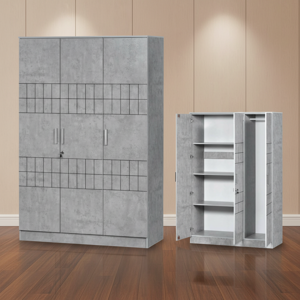 خزانة ملابس عصرية 3 أبواب بتصميم رمادي خرساني - WM-43 DELIGHT